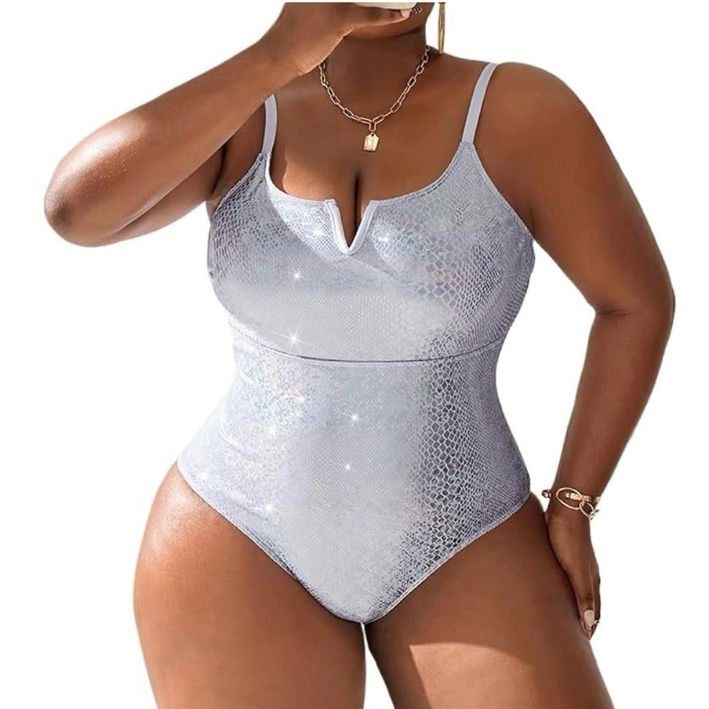 Elegant Silver Women's One-Piece Swimsuit